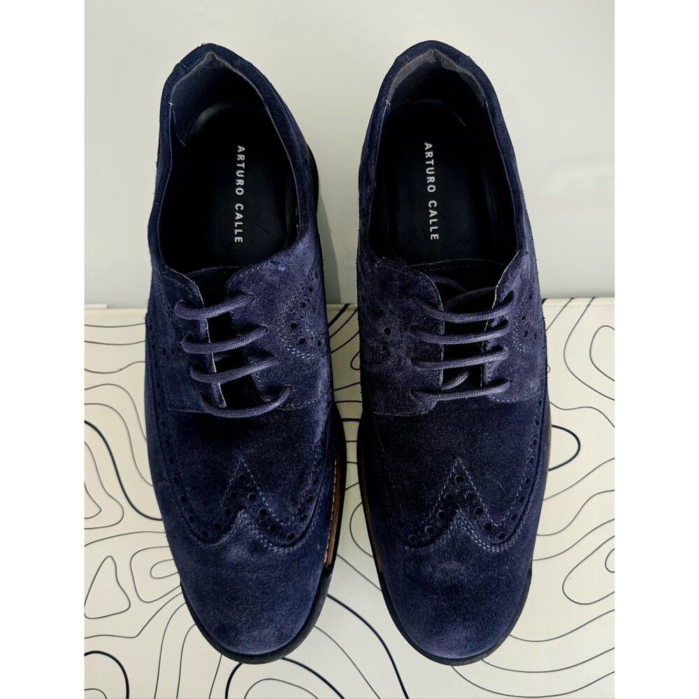 Arturo Calle Men’s Suede Leather Oxford Shoes Blue Wingtip Size US 9 EU 43 Casua - Picture 9 of 10